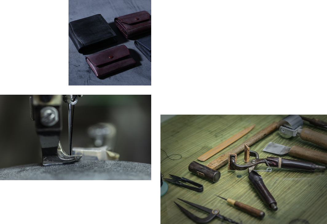 職人が革を加工している手元